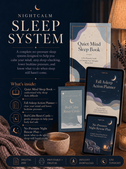 Stop lying awake in bed exhausted with a mind that won't turn off — NightCalm gives you a simple no-pressure system to finally feel calm at bedtime, instead of lying there waiting for sleep that won't come. - Ma boutique