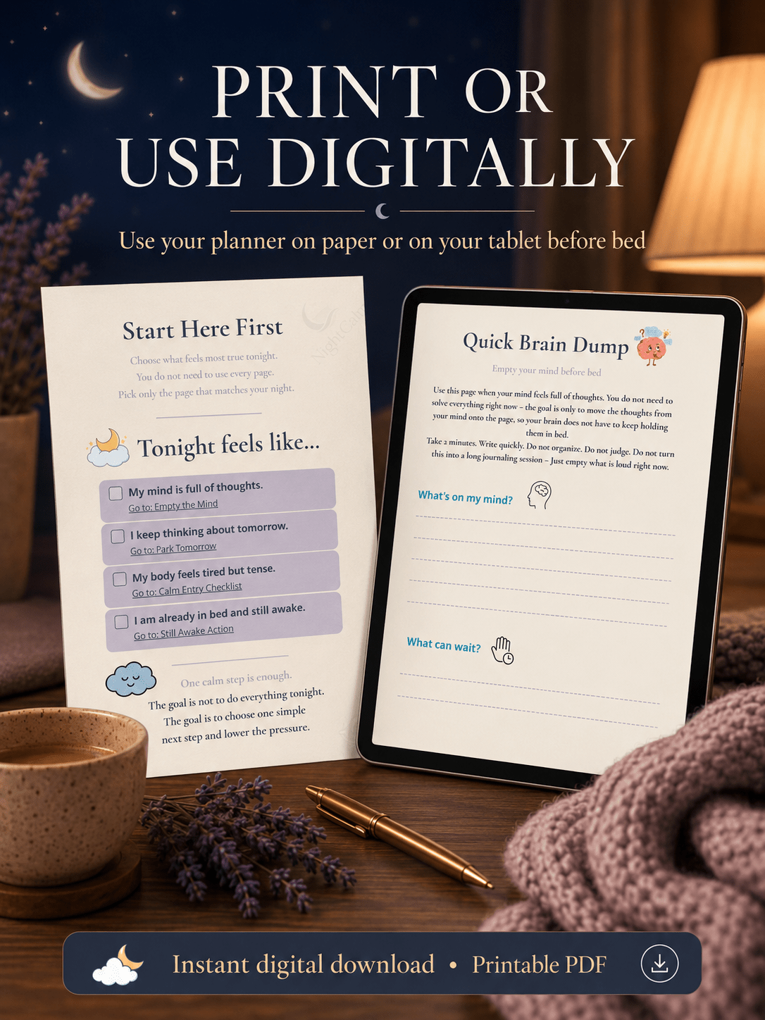Stop lying awake in bed exhausted with a mind that won't turn off — NightCalm gives you a simple no-pressure system to finally feel calm at bedtime, instead of lying there waiting for sleep that won't come. - Ma boutique