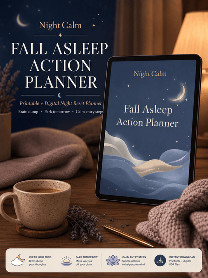 Stop lying awake in bed exhausted with a mind that won't turn off — NightCalm gives you a simple no-pressure system to finally feel calm at bedtime, instead of lying there waiting for sleep that won't come. - Ma boutique