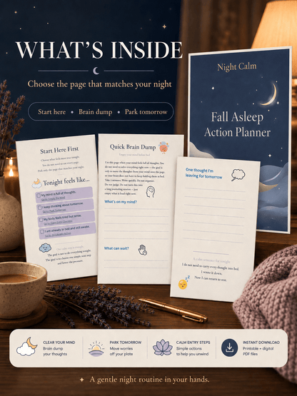Stop lying awake in bed exhausted with a mind that won't turn off — NightCalm gives you a simple no-pressure system to finally feel calm at bedtime, instead of lying there waiting for sleep that won't come. - Ma boutique