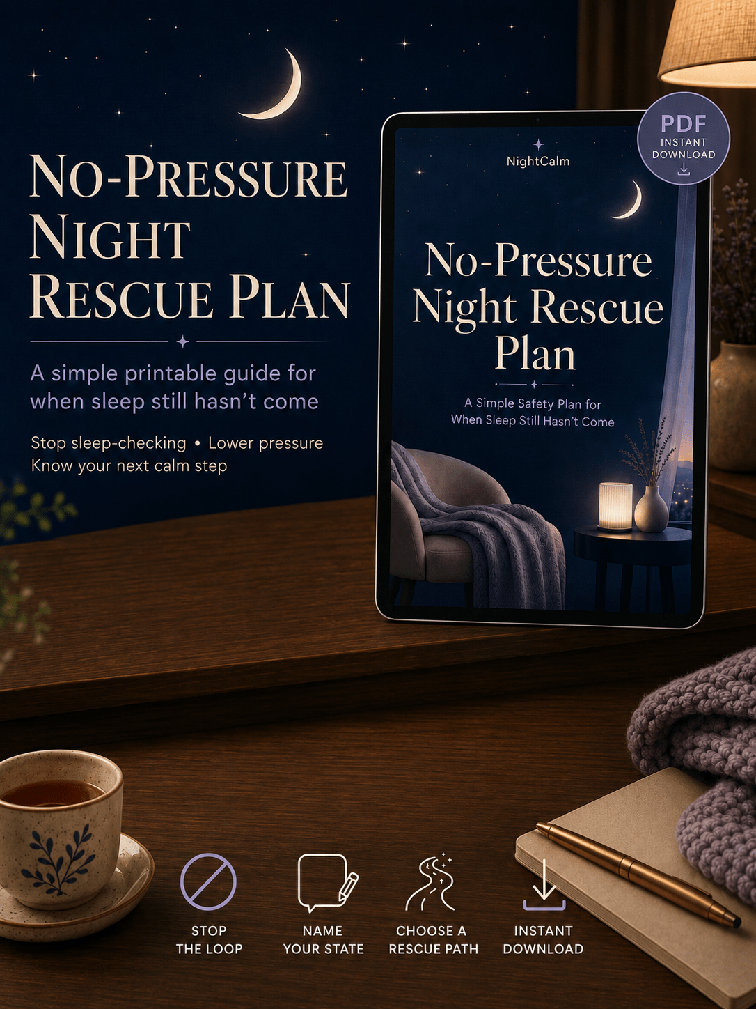 Stop lying awake in bed exhausted with a mind that won't turn off — NightCalm gives you a simple no-pressure system to finally feel calm at bedtime, instead of lying there waiting for sleep that won't come. - Ma boutique