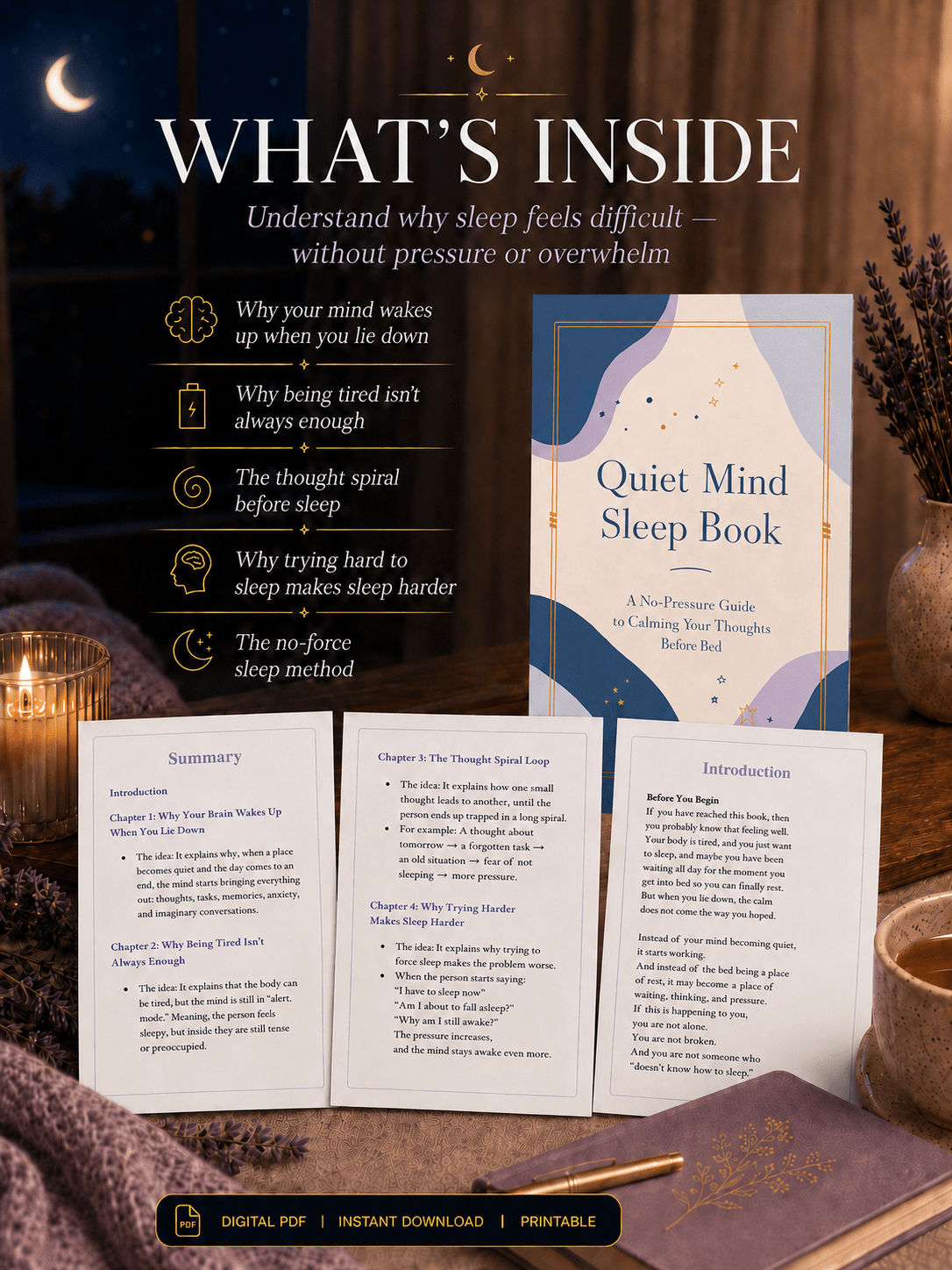 Stop lying awake in bed exhausted with a mind that won't turn off — NightCalm gives you a simple no-pressure system to finally feel calm at bedtime, instead of lying there waiting for sleep that won't come. - Ma boutique